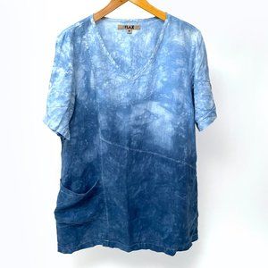 Flax 100% Linen Short Sleeve Tunic T Shirt Ombre Blue, Size M (generous)